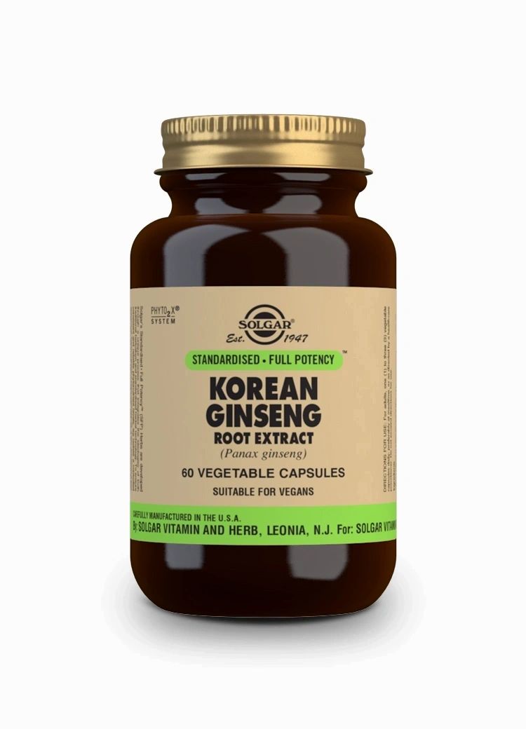 Ginseng Coreano Extracto de Raíz (Panax ginseng) - 60 Cápsulas vegetales - Solgar - Halalaya