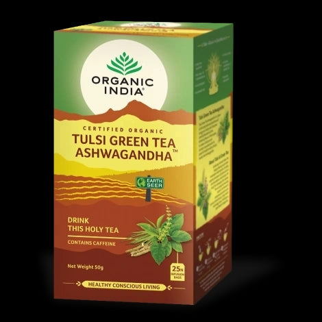 Infusion Tulsi Green Tea Ashwagandha 25b - Organic India - Halalaya