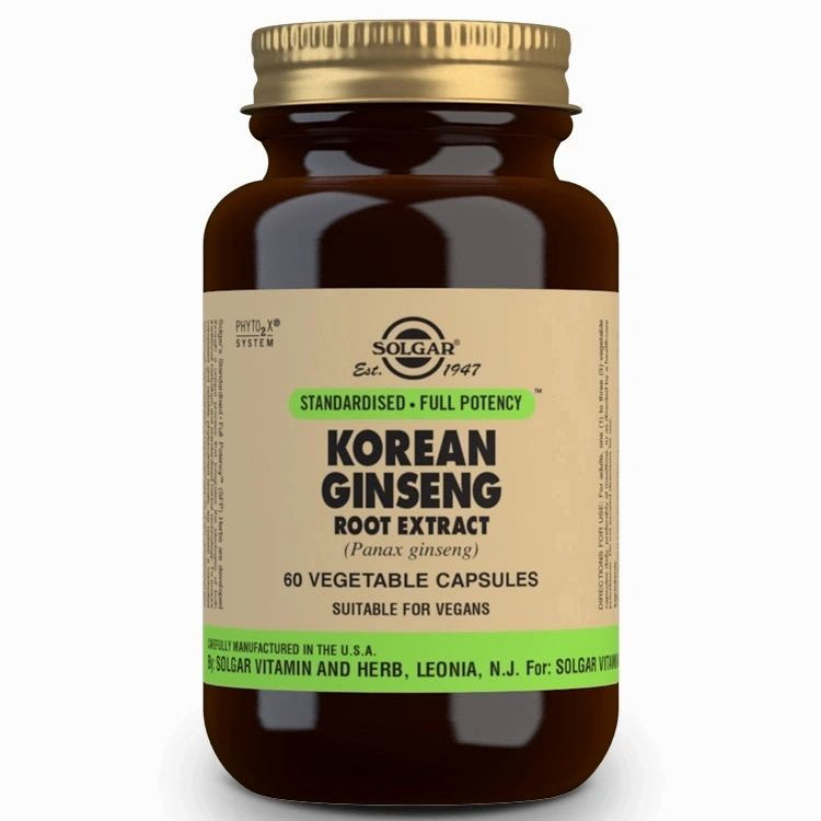 Ginseng Coreano Extracto de Raíz (Panax ginseng) - 60 Cápsulas vegetales - Solgar - Halalaya