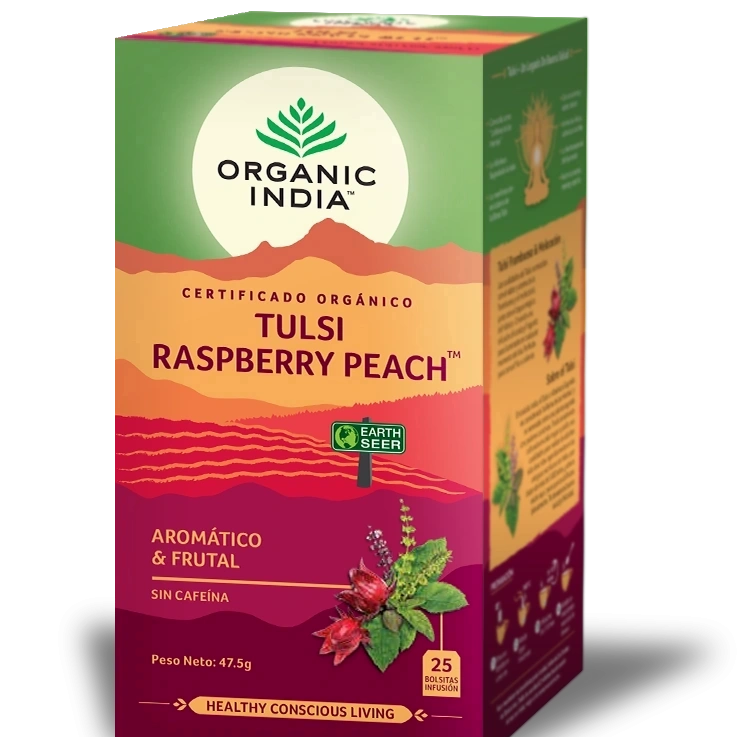Infusion Tulsi Raspberry Peach 25 bolsitas Ayurveda - Organic India - Halalaya