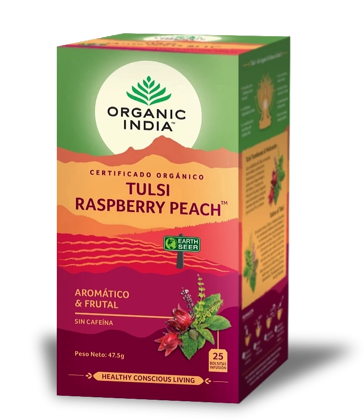 Infusion Tulsi Raspberry Peach 25 bolsitas Ayurveda - Organic India - Halalaya