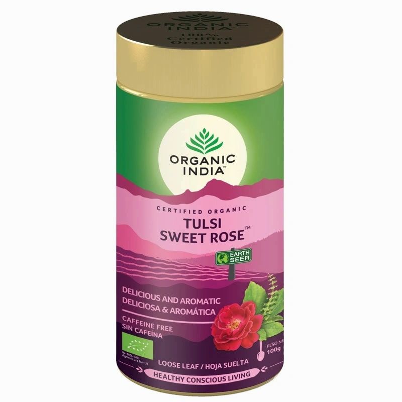 Tulsi Sweet Rose Tin 100g - Organic India - Halalaya