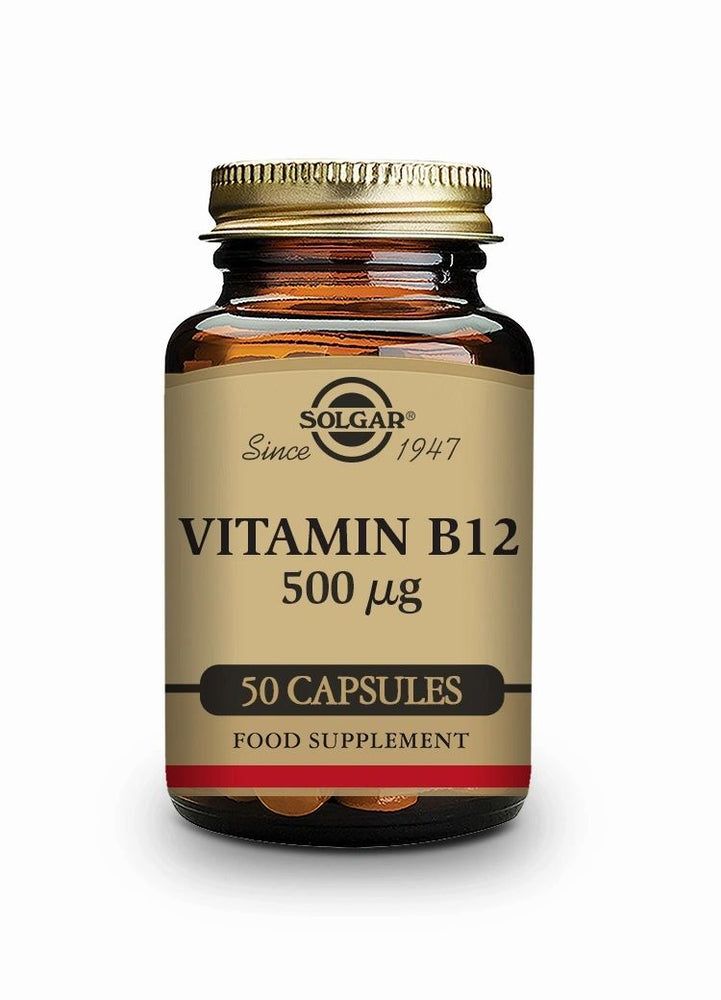 Vitamina B12 500 ?g (Cianocobalamina) halal - 50 Cápsulas vegetales - Solgar - Halalaya