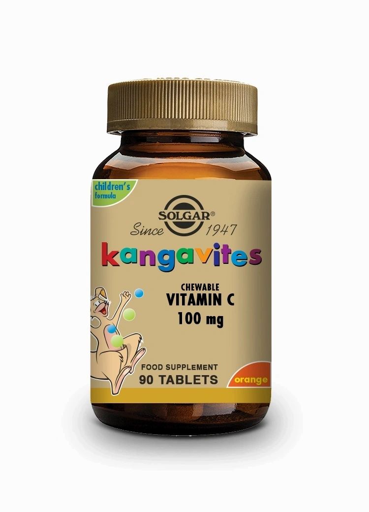 Kangavites Vitamina C Sabor naranja natural 100 mg - 90 Comprimidos masticables - Solgar - Halalaya