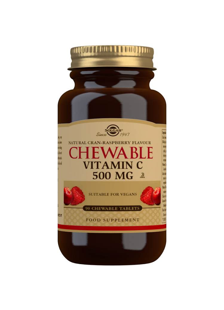 Vitamina C masticable 500 mg Sabor frambuesa - 90 Comprimidos masticables - SOLGAR - Halalaya